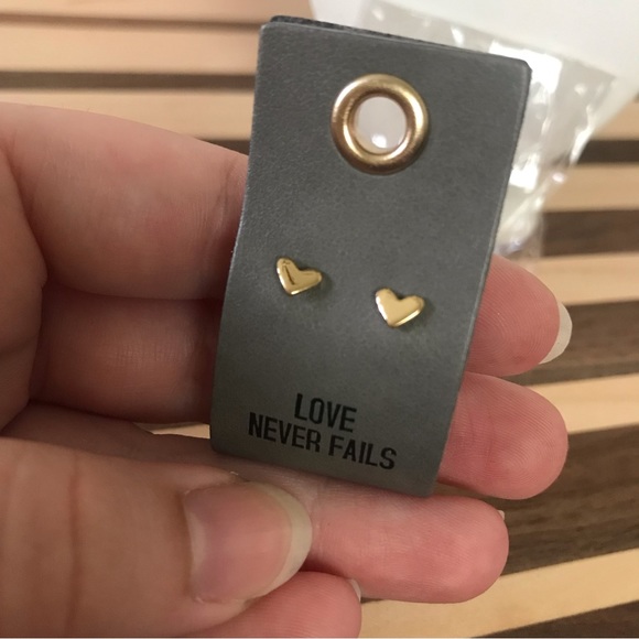Tiny Gold Heart Stud Earrings - Picture 3 of 5